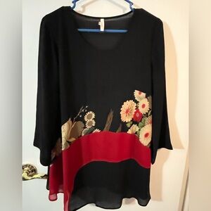 Lindi Sz M Patchwork A-Line Blouse Shirt Top Asian Tunic Blouse